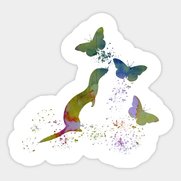 Ferret and butterflies Sticker by BittenByErmines